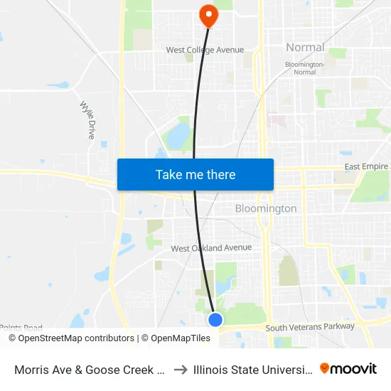 Morris Ave & Goose Creek Dr to Illinois State University map