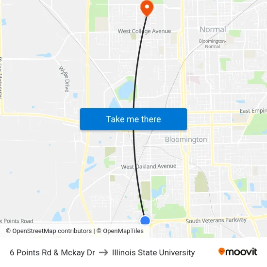 6 Points Rd & Mckay Dr to Illinois State University map