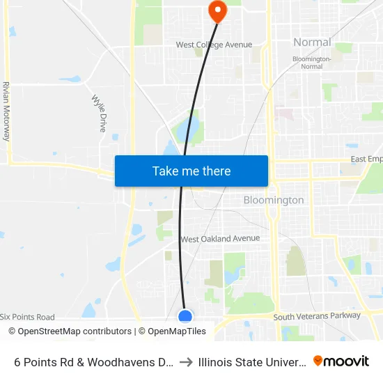 6 Points Rd & Woodhavens Dr - N to Illinois State University map