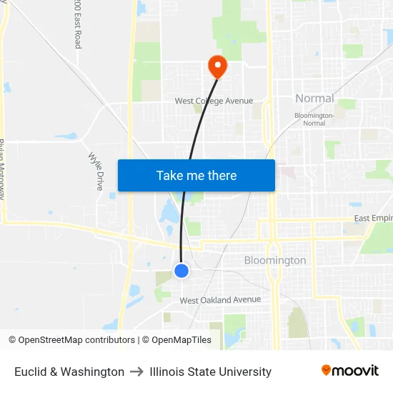 Euclid & Washington to Illinois State University map