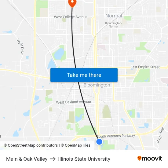 Main & Oak Valley to Illinois State University map
