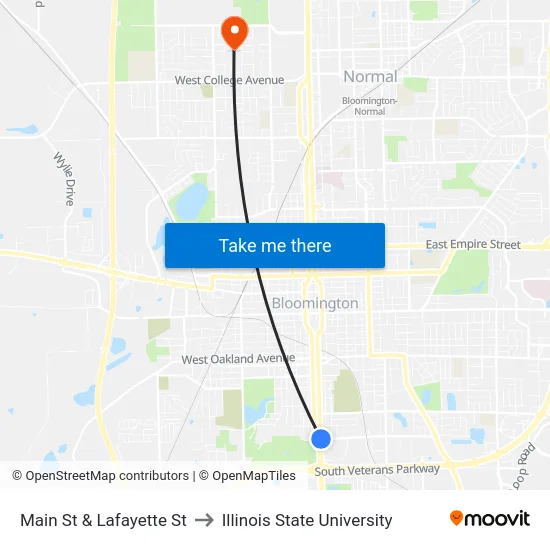 Main St & Lafayette St to Illinois State University map