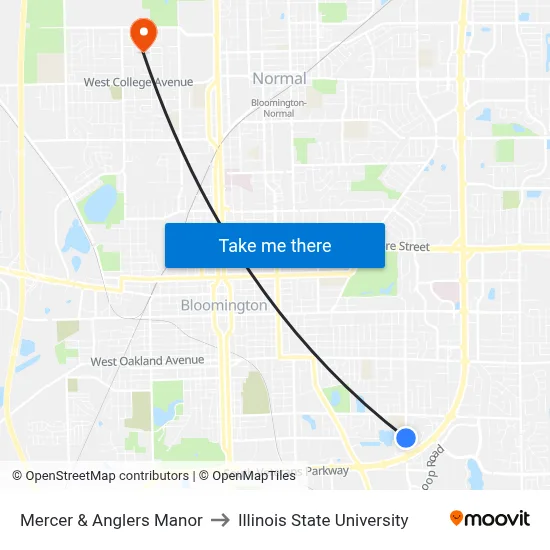 Mercer & Anglers Manor to Illinois State University map