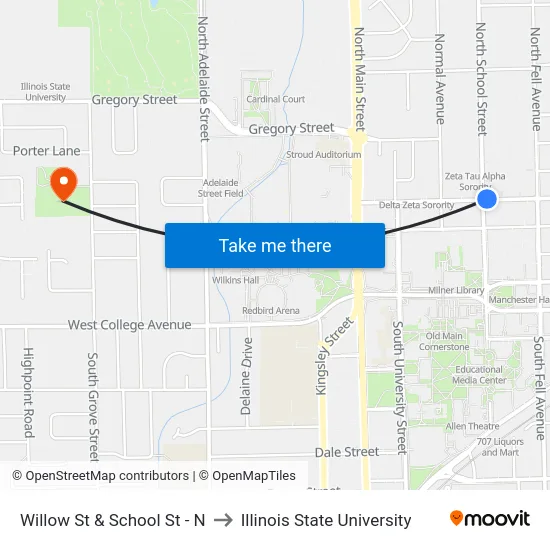 Willow St & School St - N to Illinois State University map