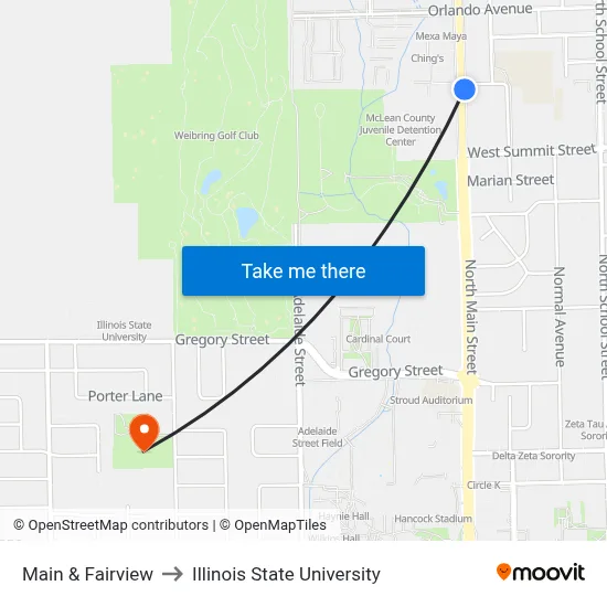 Main & Fairview to Illinois State University map