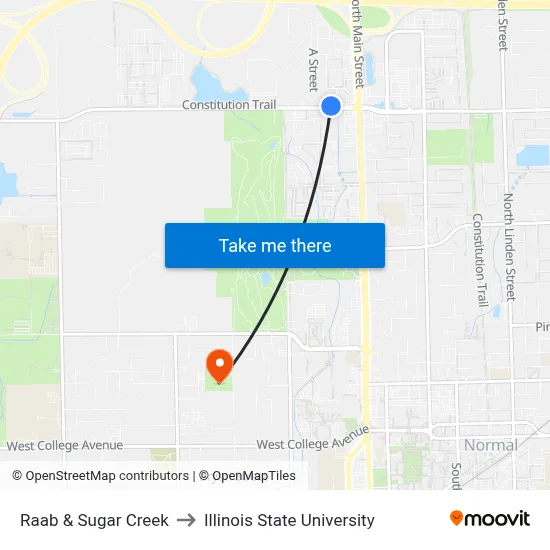 Raab & Sugar Creek to Illinois State University map