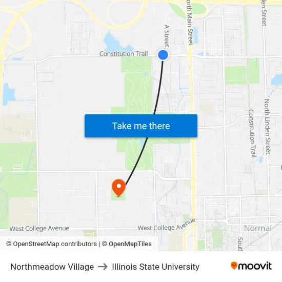 Northmeadow Village to Illinois State University map