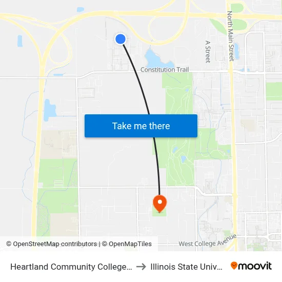 Heartland Community College North to Illinois State University map