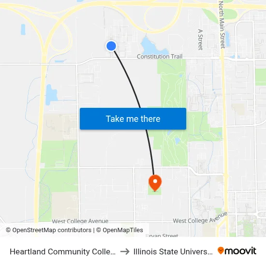 Heartland Community College to Illinois State University map