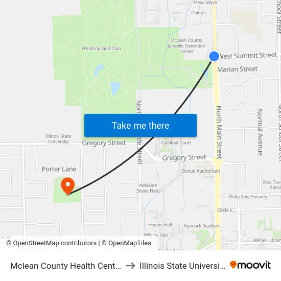 Mclean County Health Center to Illinois State University map