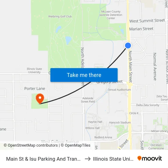 Main St & Isu Parking And Transportation to Illinois State University map