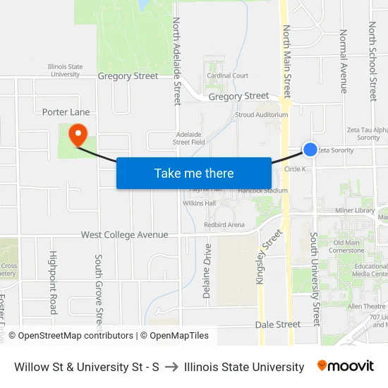 Willow St & University St - S to Illinois State University map