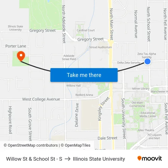 Willow St & School St - S to Illinois State University map