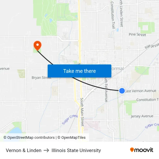Vernon & Linden to Illinois State University map