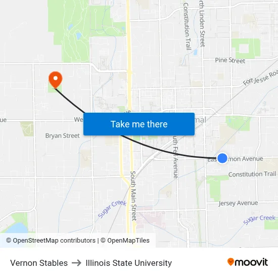 Vernon Stables to Illinois State University map