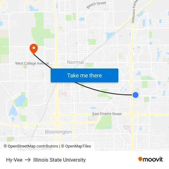 Hy-Vee to Illinois State University map