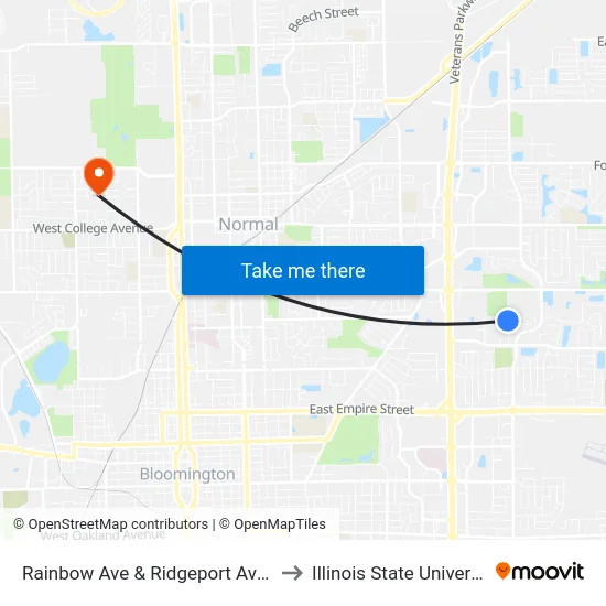 Rainbow Ave & Ridgeport Ave - S to Illinois State University map
