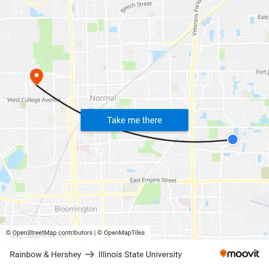 Rainbow & Hershey to Illinois State University map