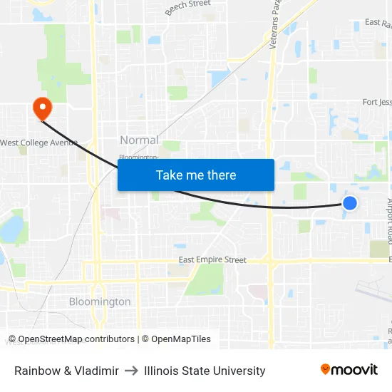 Rainbow & Vladimir to Illinois State University map