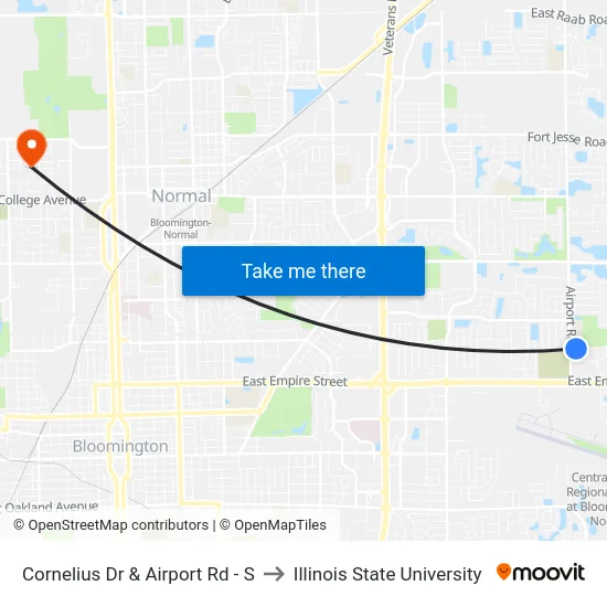 Cornelius & Airport to Illinois State University map