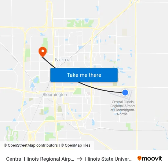 Central Illinois Regional Airport to Illinois State University map