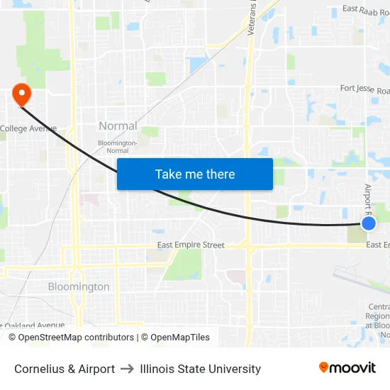 Cornelius & Airport to Illinois State University map