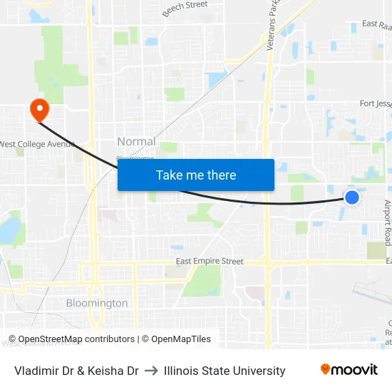 Vladimir Dr & Keisha Dr to Illinois State University map