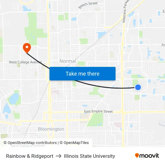 Rainbow & Ridgeport to Illinois State University map