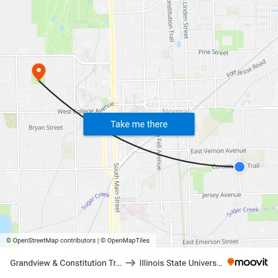 Grandview & Constitution Trail to Illinois State University map