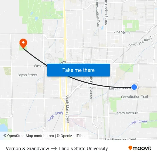 Vernon & Grandview to Illinois State University map
