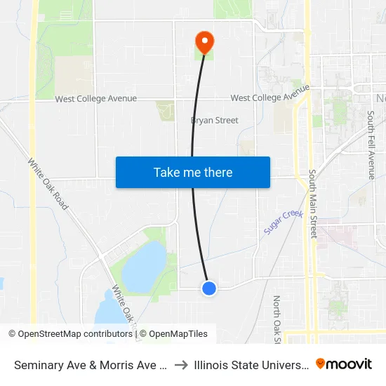 Seminary Ave & Morris Ave - N to Illinois State University map