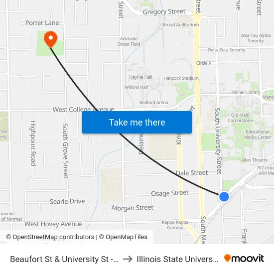 Beaufort St & University St - N to Illinois State University map