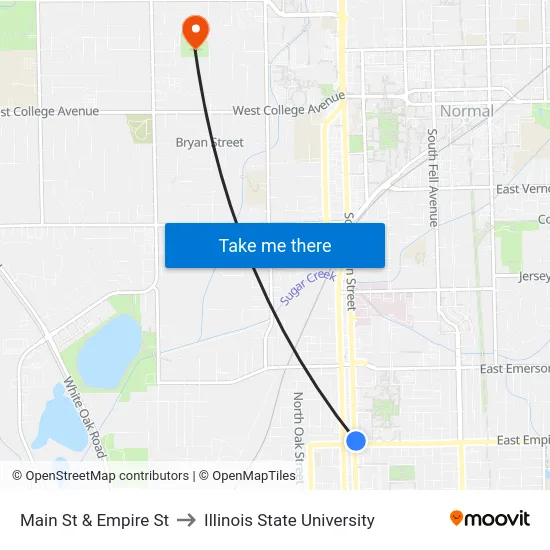 Main St & Empire St to Illinois State University map