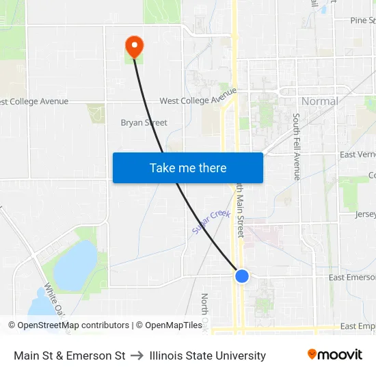 Main St & Emerson St to Illinois State University map