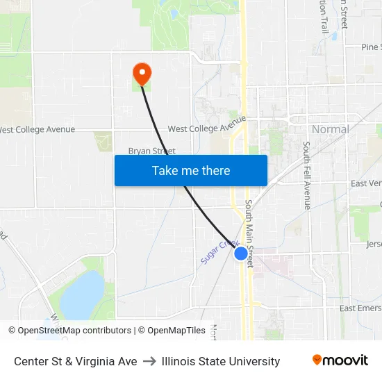 Center St & Virginia Ave to Illinois State University map