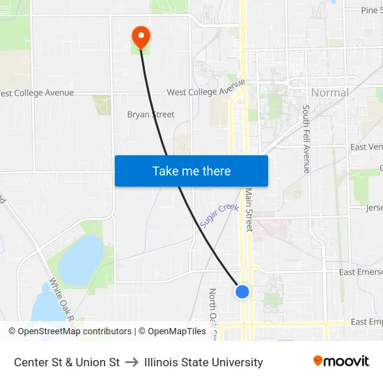 Center St & Union St to Illinois State University map