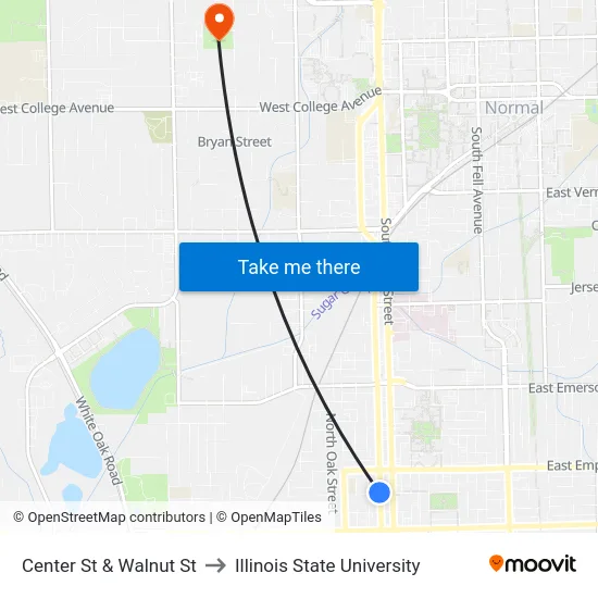 Center St & Walnut St to Illinois State University map