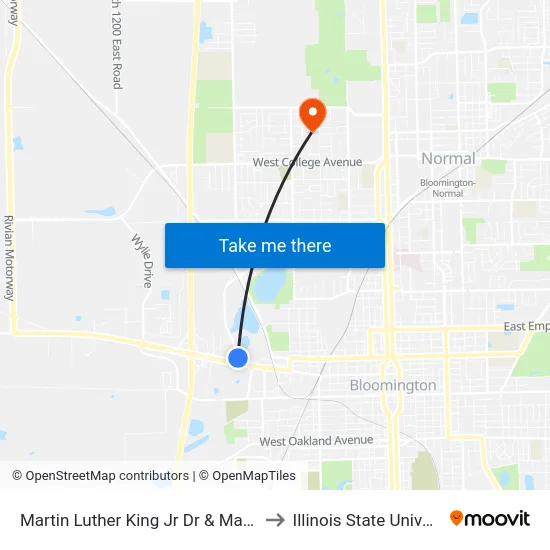 Martin Luther King Jr Dr & Market St to Illinois State University map
