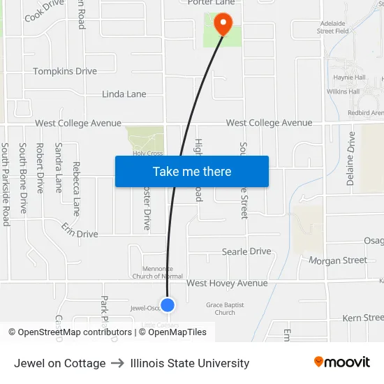 Jewel on Cottage to Illinois State University map