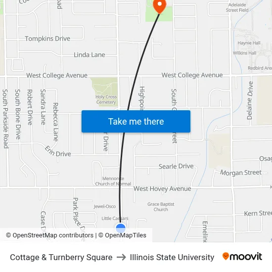Cottage & Turnberry Square to Illinois State University map