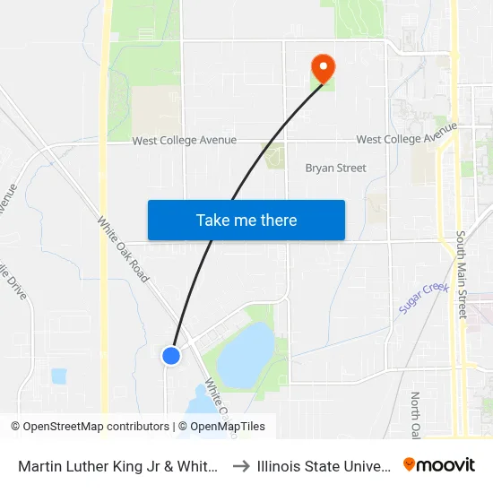 Martin Luther King Jr & White Oak to Illinois State University map
