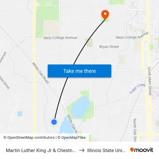 Martin Luther King Jr & Chestnut Health to Illinois State University map