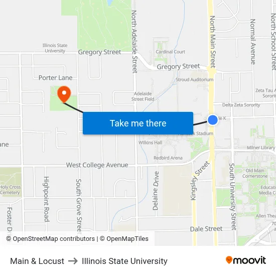 Main & Locust to Illinois State University map