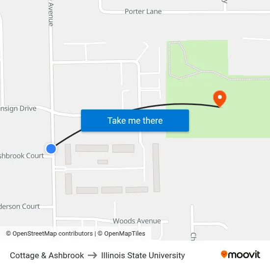 Cottage & Ashbrook to Illinois State University map