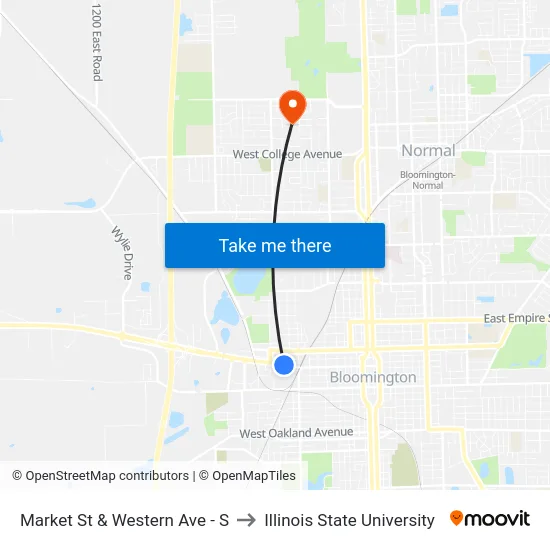 Market St & Western Ave - S to Illinois State University map