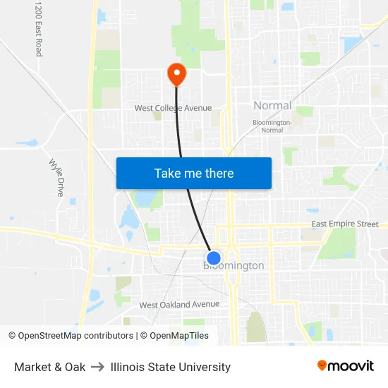 Market & Oak to Illinois State University map