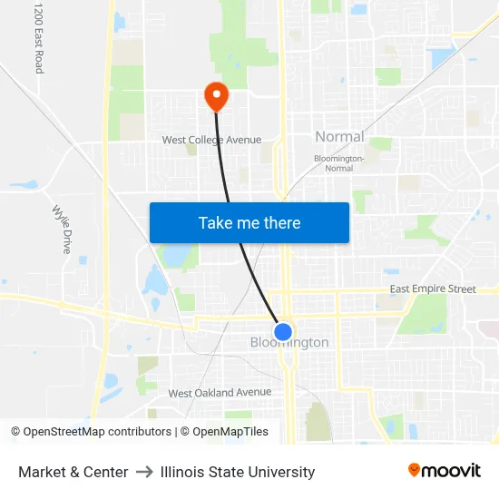 Market & Center to Illinois State University map