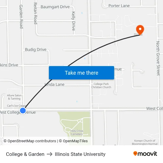 College & Garden to Illinois State University map
