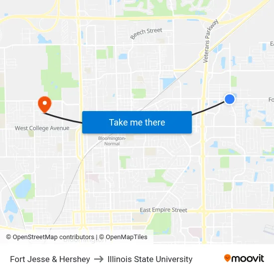 Fort Jesse & Hershey to Illinois State University map