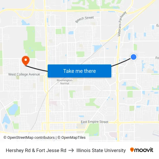 Hershey Rd & Fort Jesse Rd to Illinois State University map